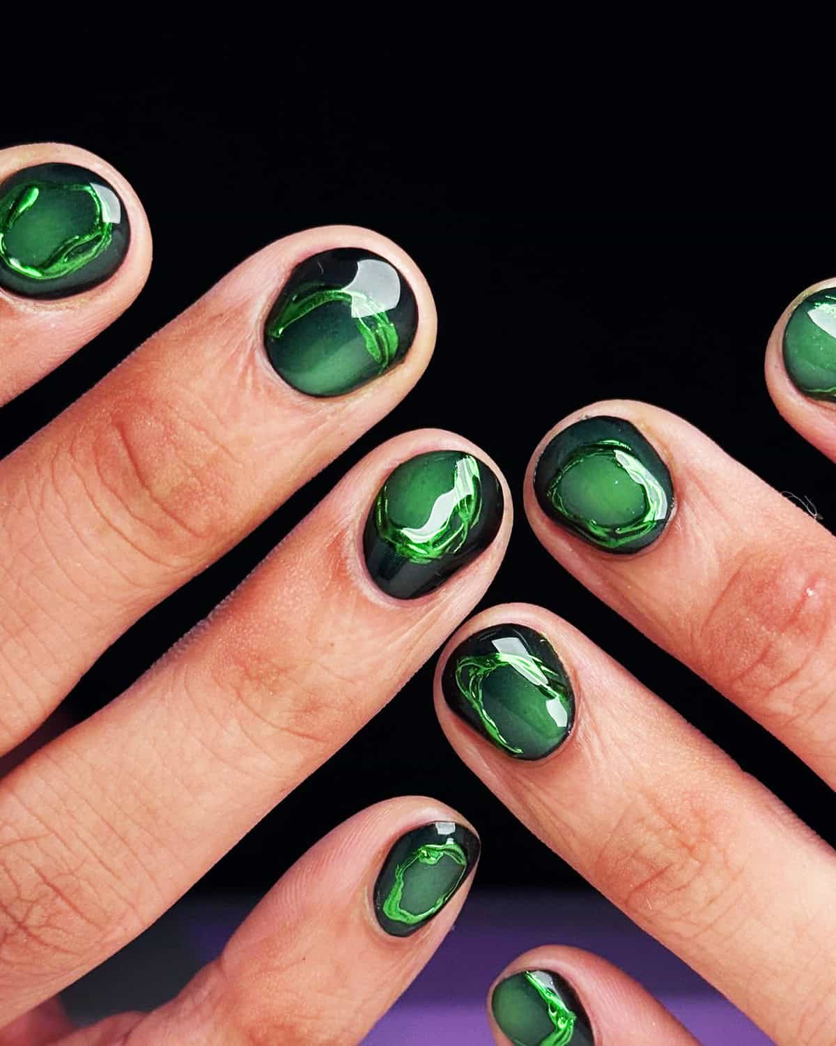 dark green malachite men's nails