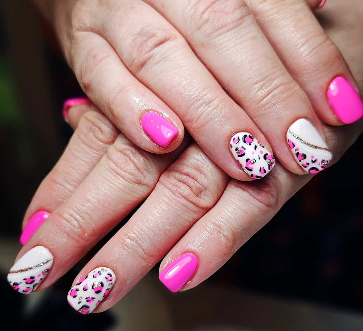 pink silver leopard pink leopard print nails