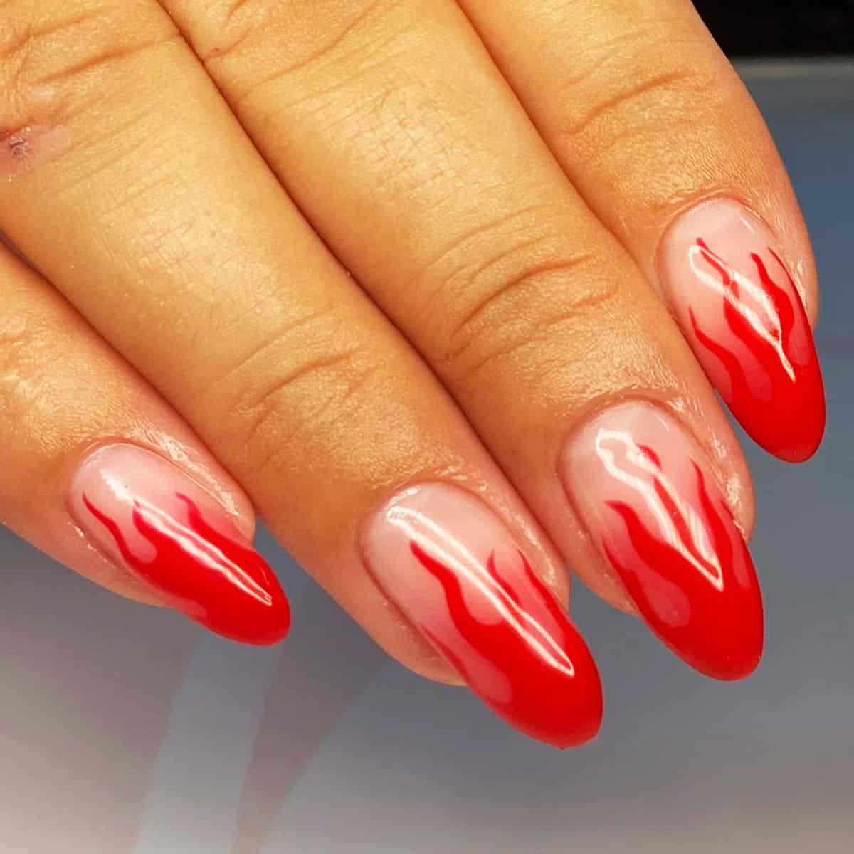red tip flame nails