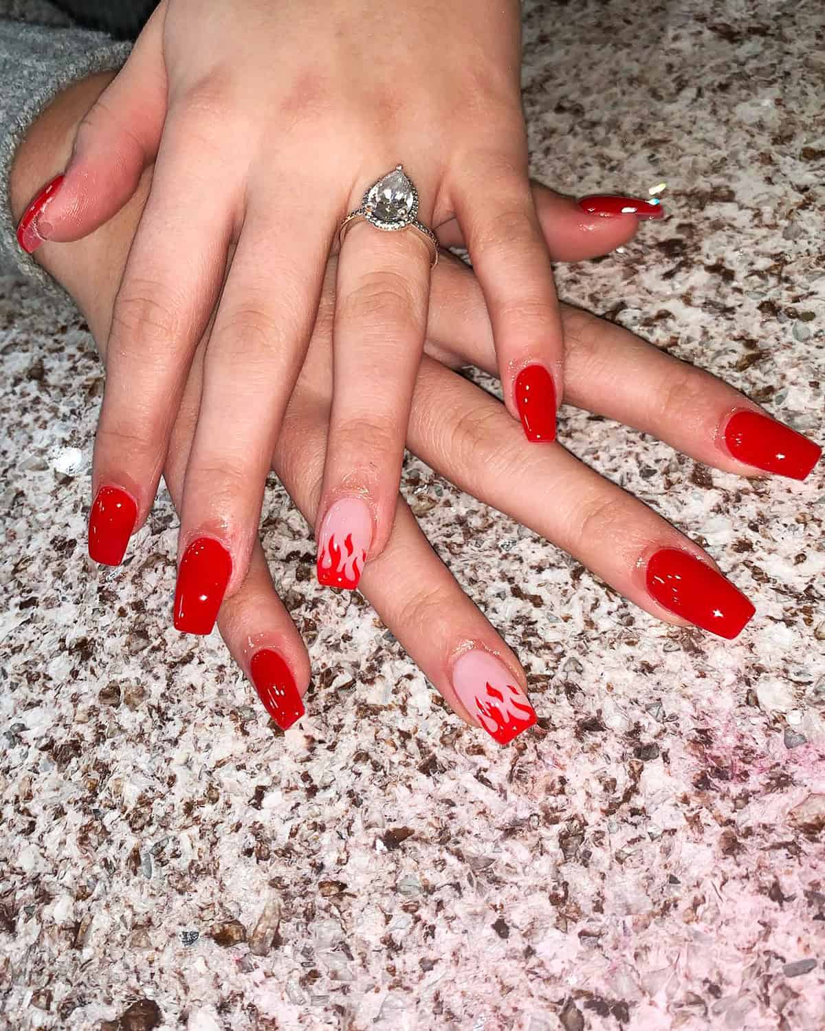 solid red flame accent nails