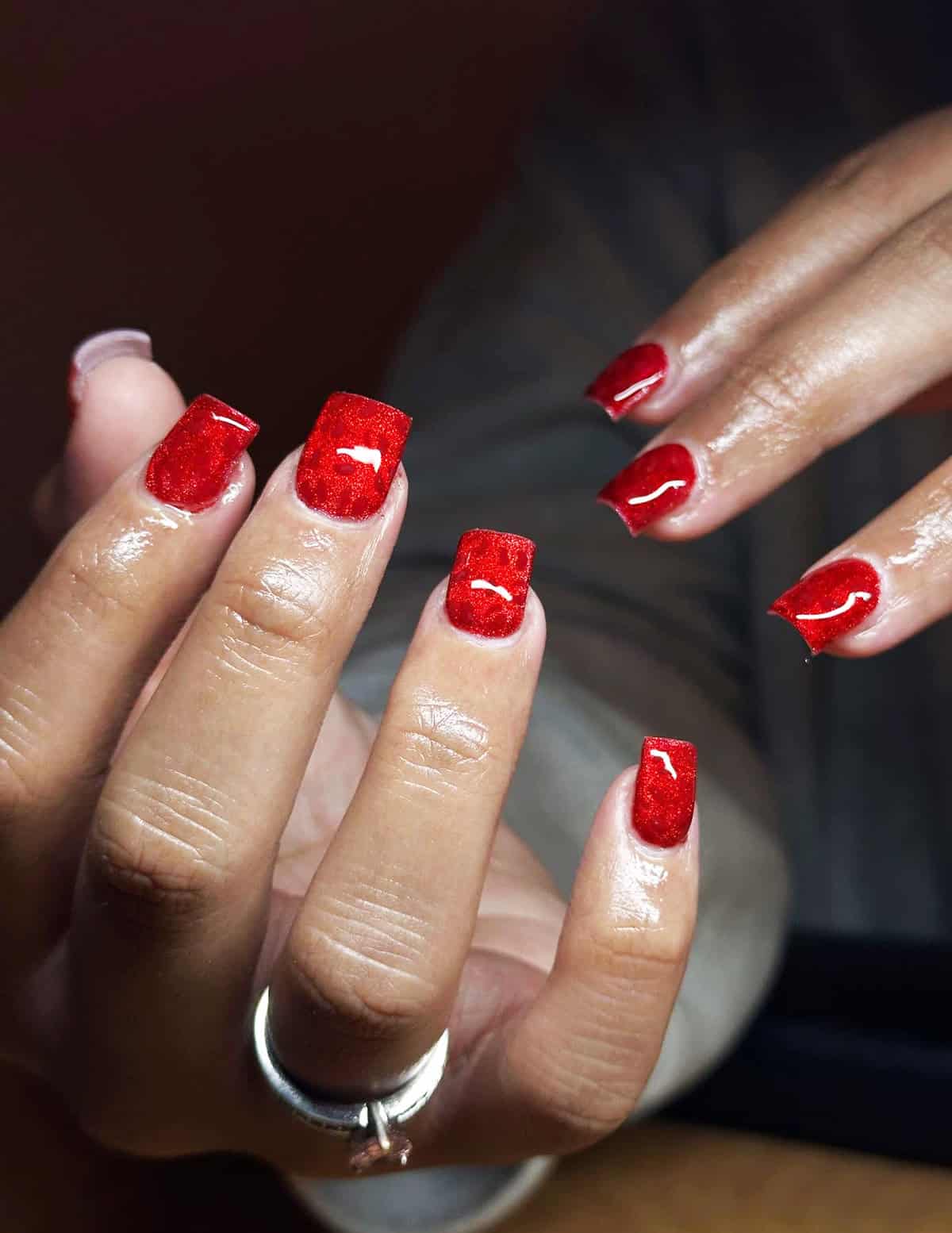 red square tonal cheetah glitter cheetah print nails