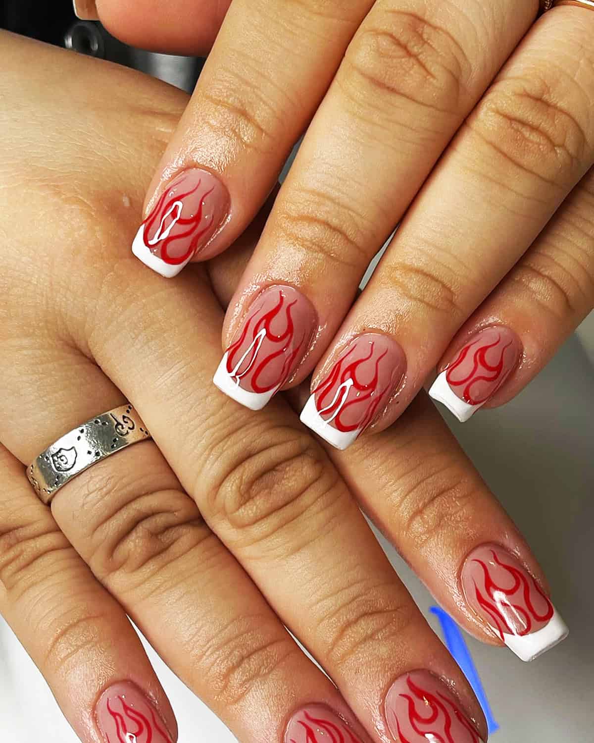white tip red flame nails