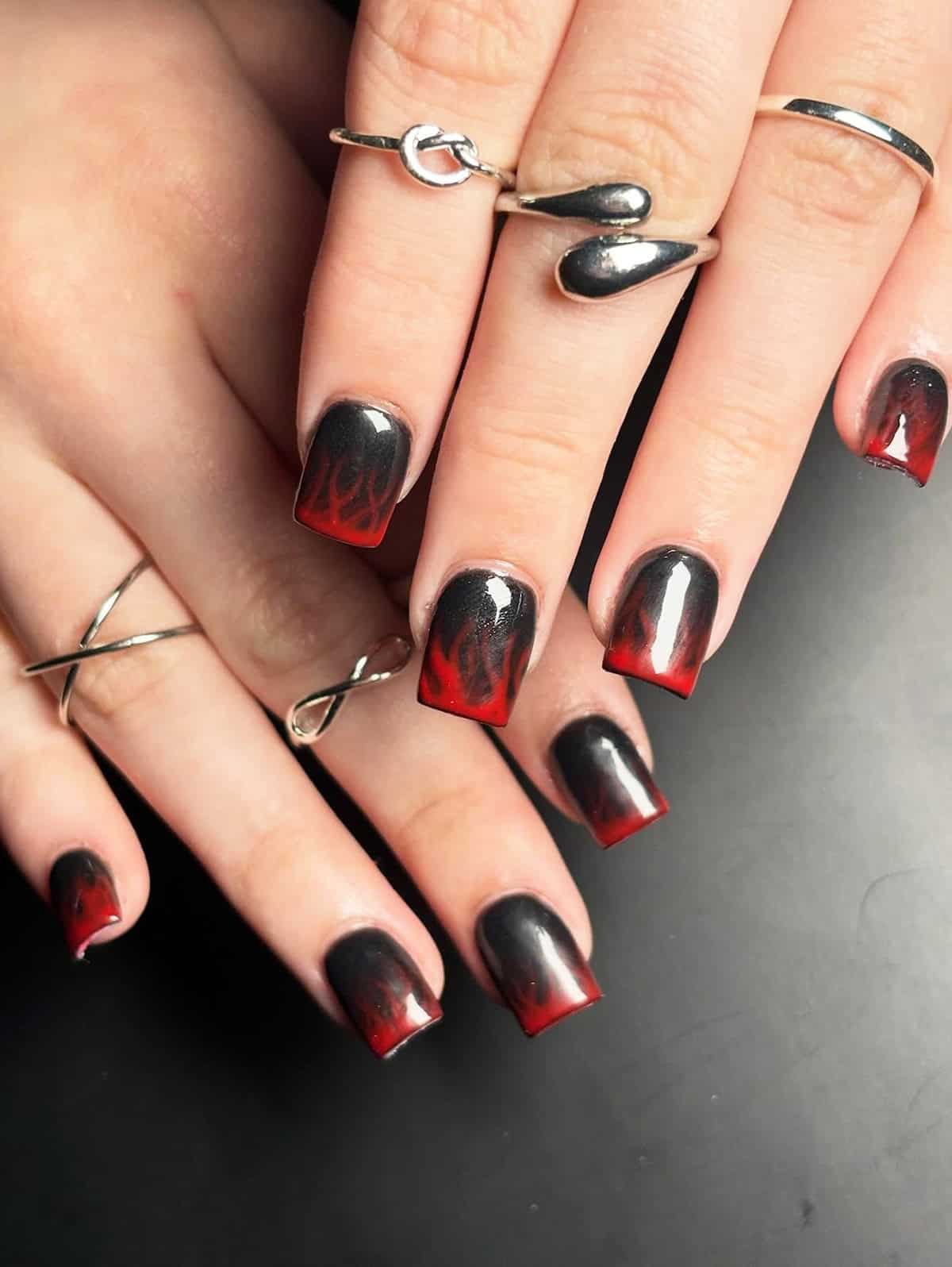 dark smoky red flame nails