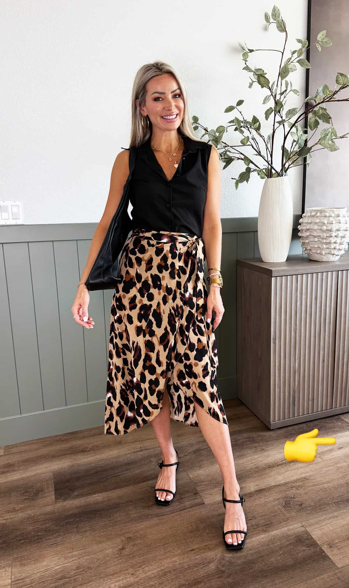 black top leopard wrap skirt outfit office attire for women