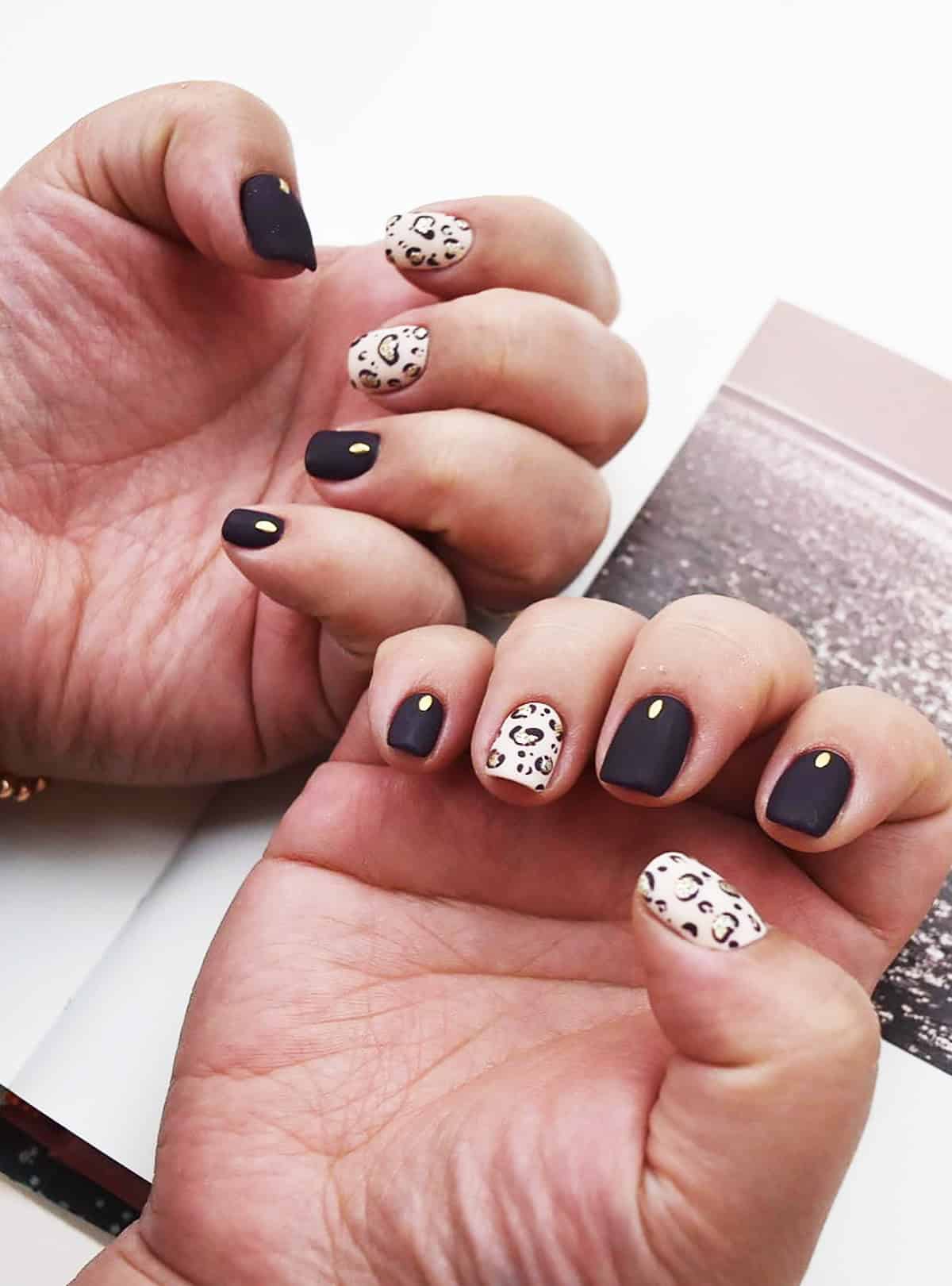 matte navy cream leopard nails fall leopard print nails