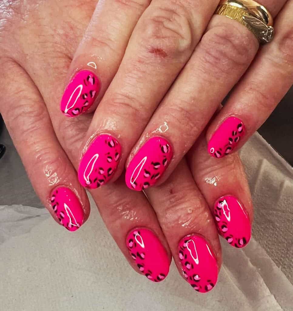 neon pink leopard pink leopard print nails
