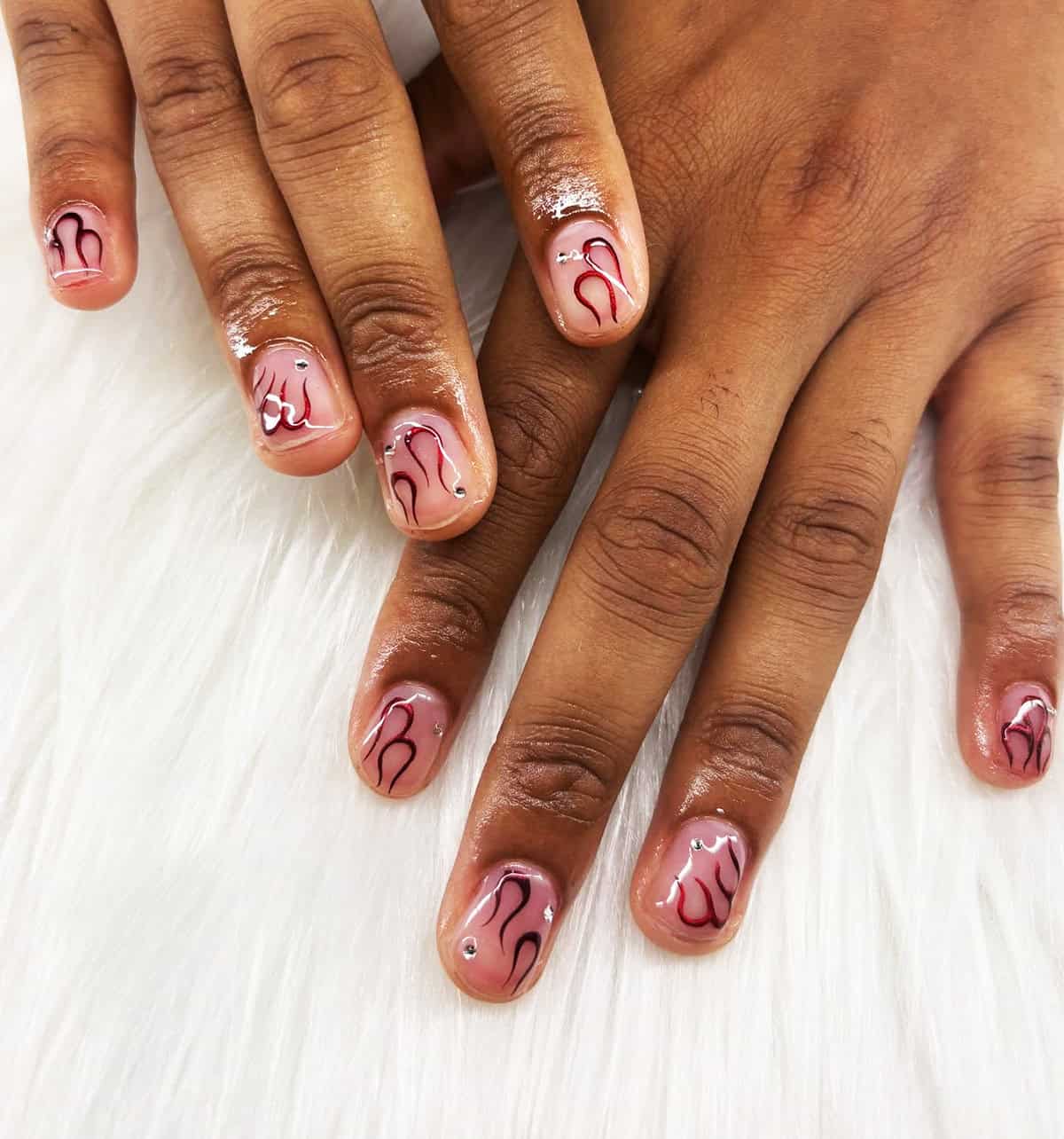 nude red flame men's nails