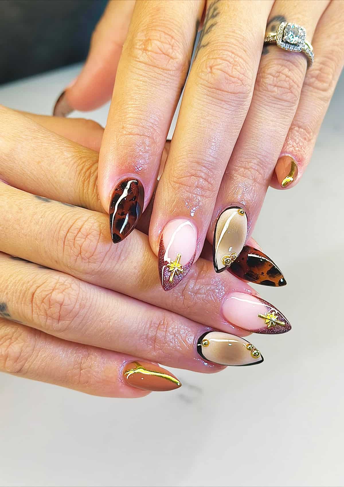 espresso gold charm leopard nails fall leopard print nails