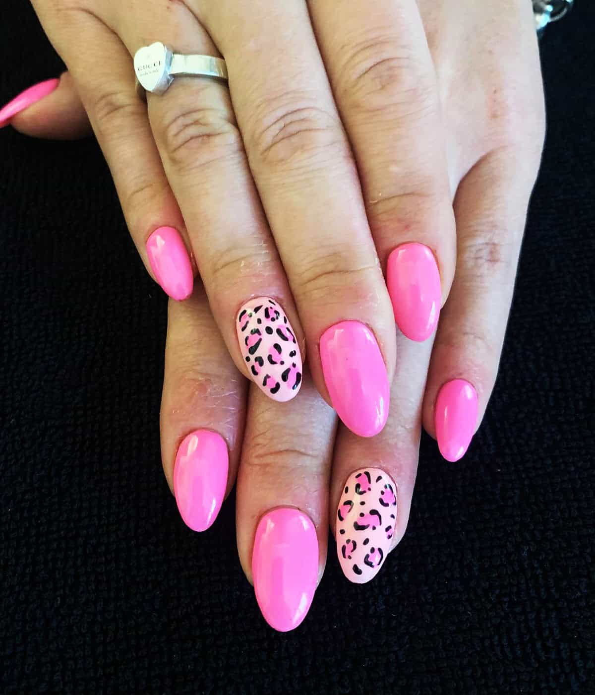 bubblegum leopard accent pink leopard print nails