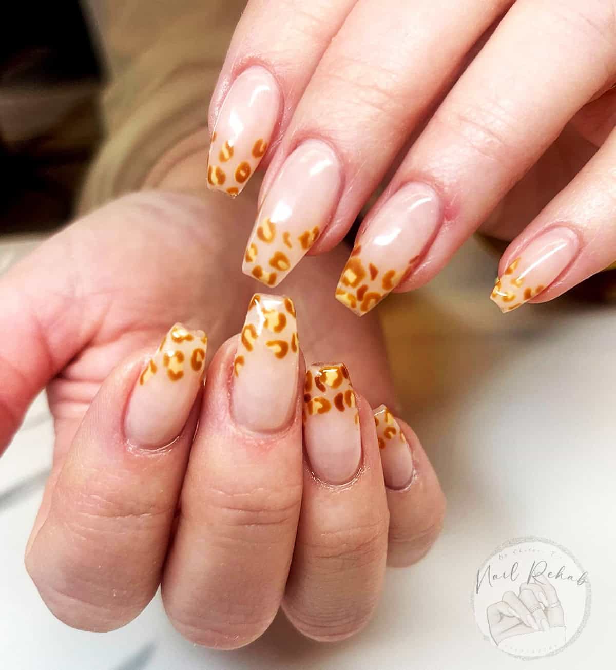 coffin nude amber cheetah tips cheetah print nails