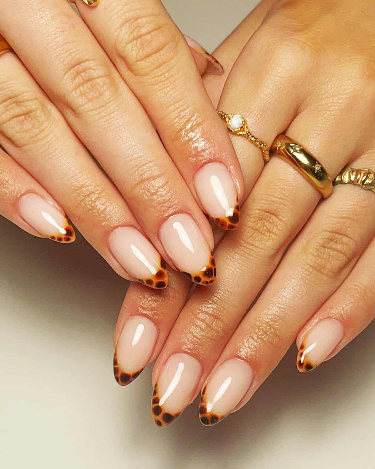 amber tortoiseshell French tip short leopard print nails