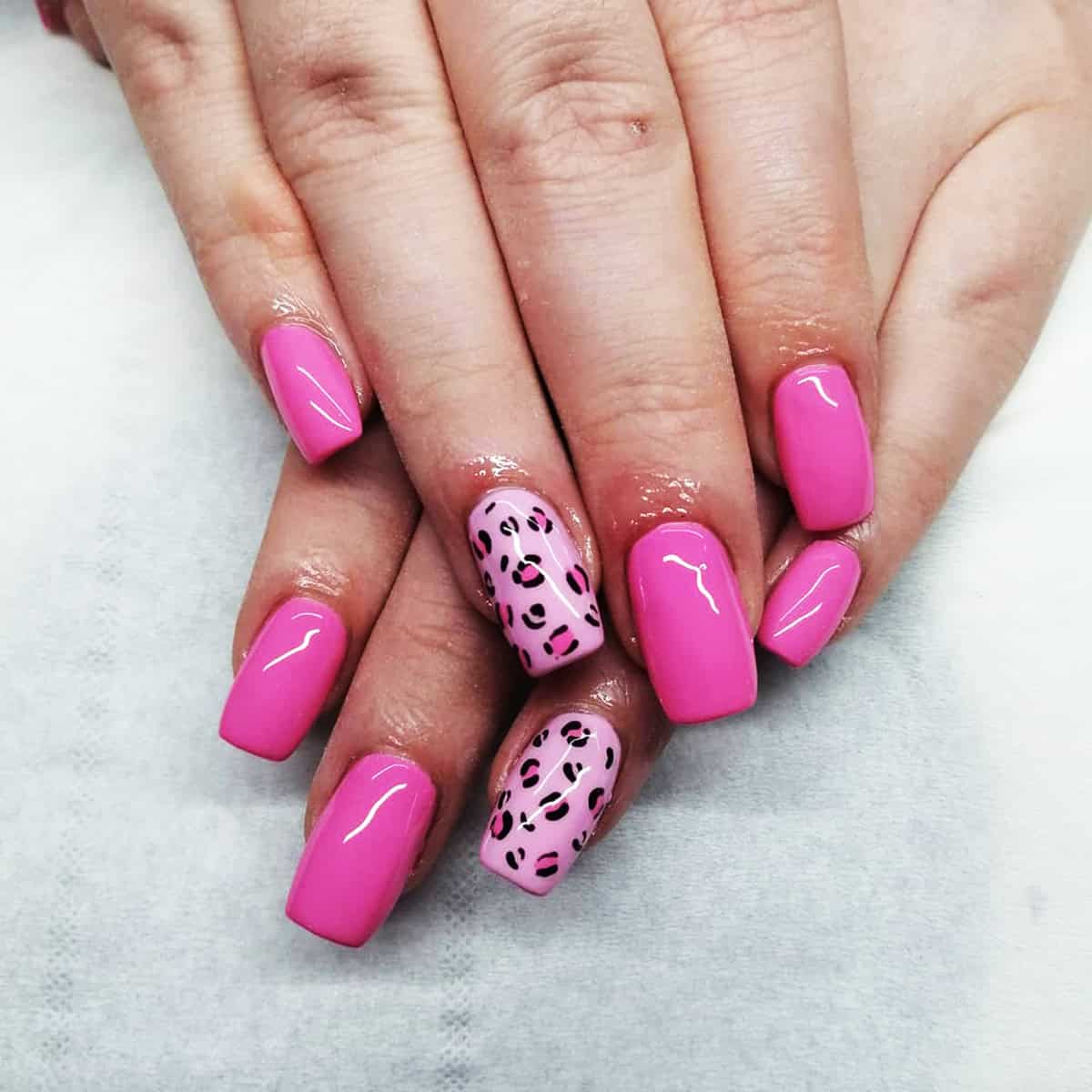 fuchsia leopard accent pink leopard print nails