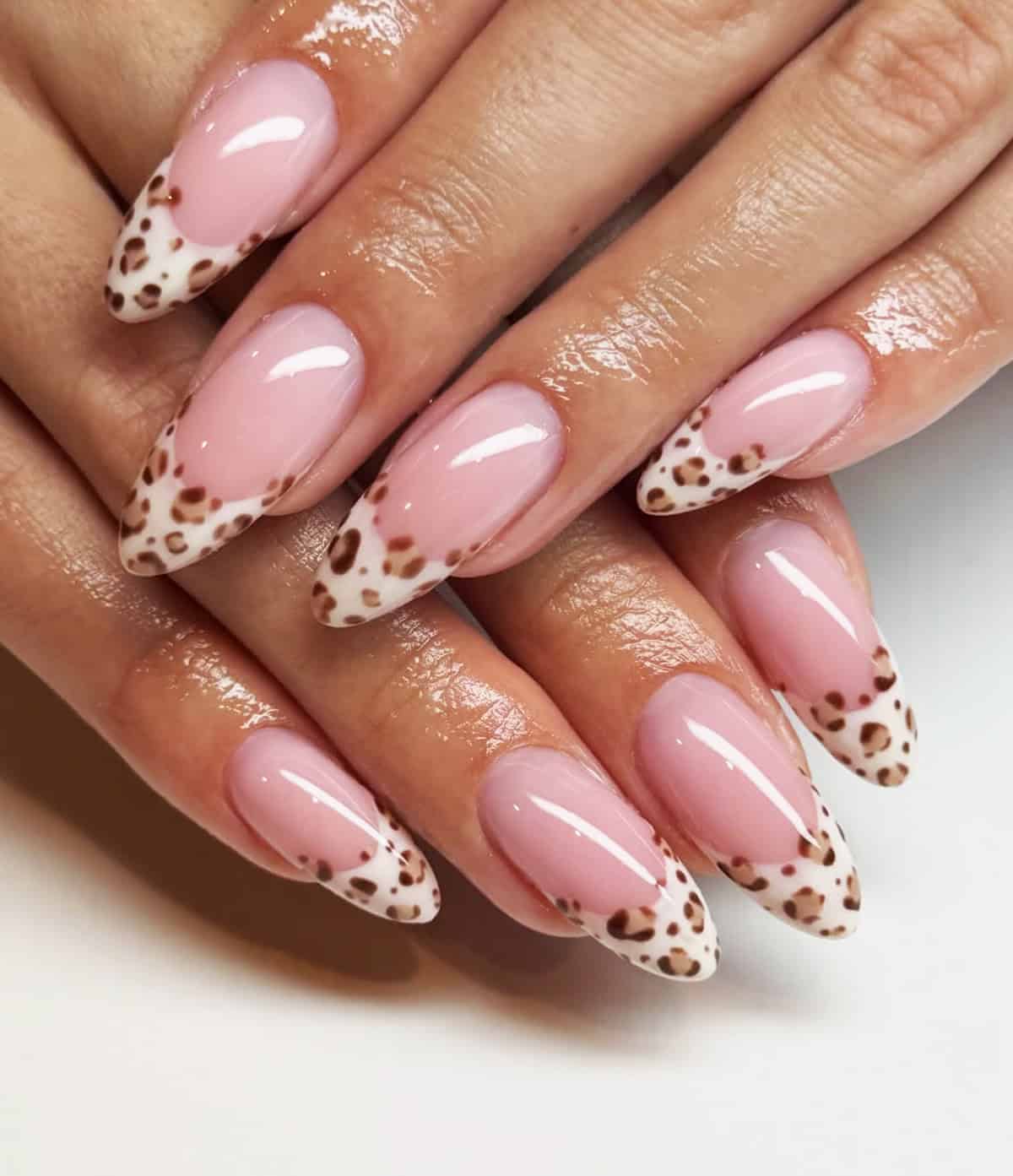 light pink white cheetah tips cheetah print nails