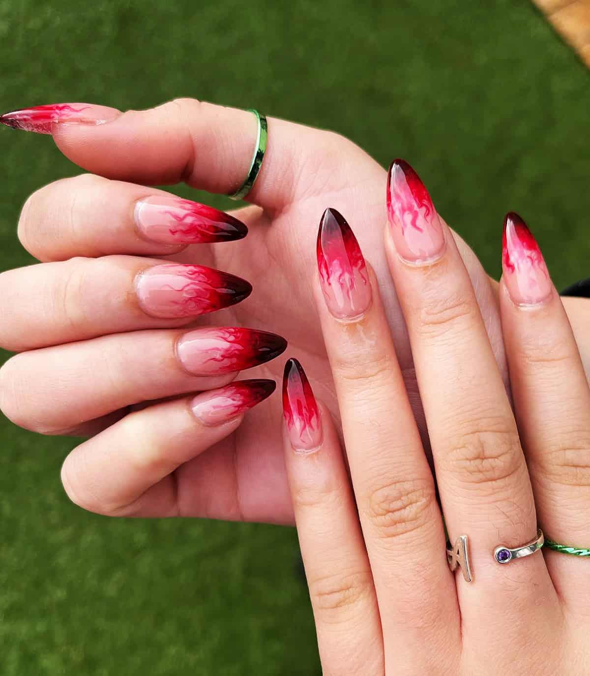 dark ombre smoky red flame nails