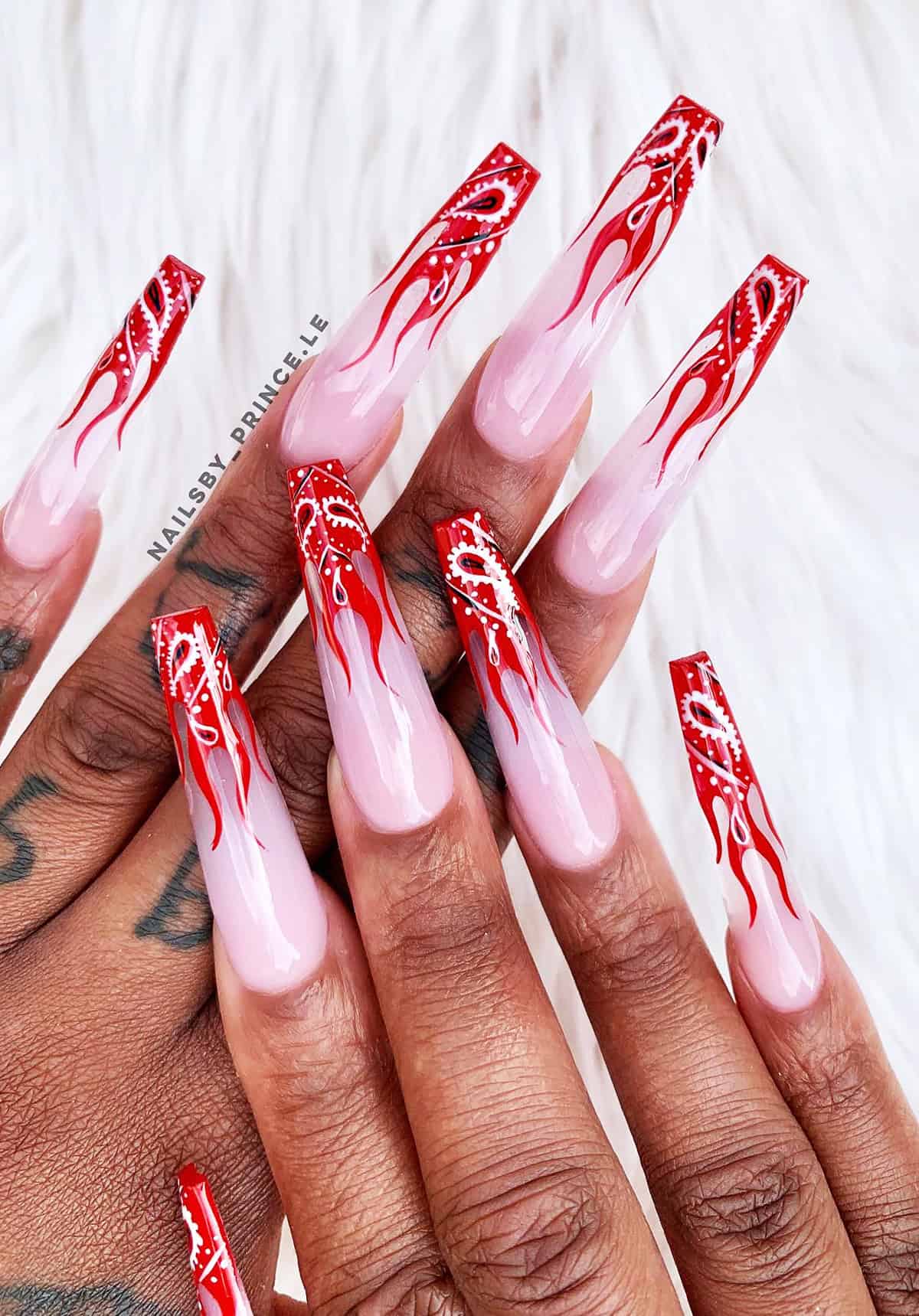 bandana paisley red flame nails