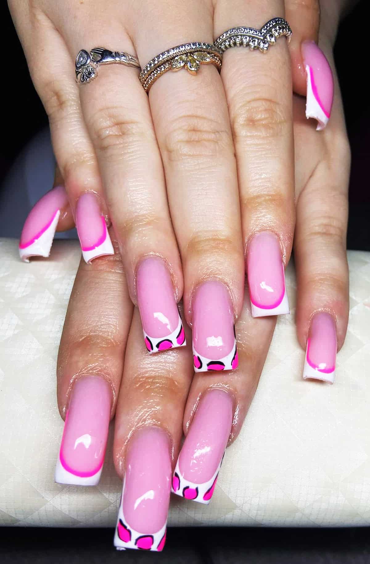 hot pink French leopard pink leopard print nails
