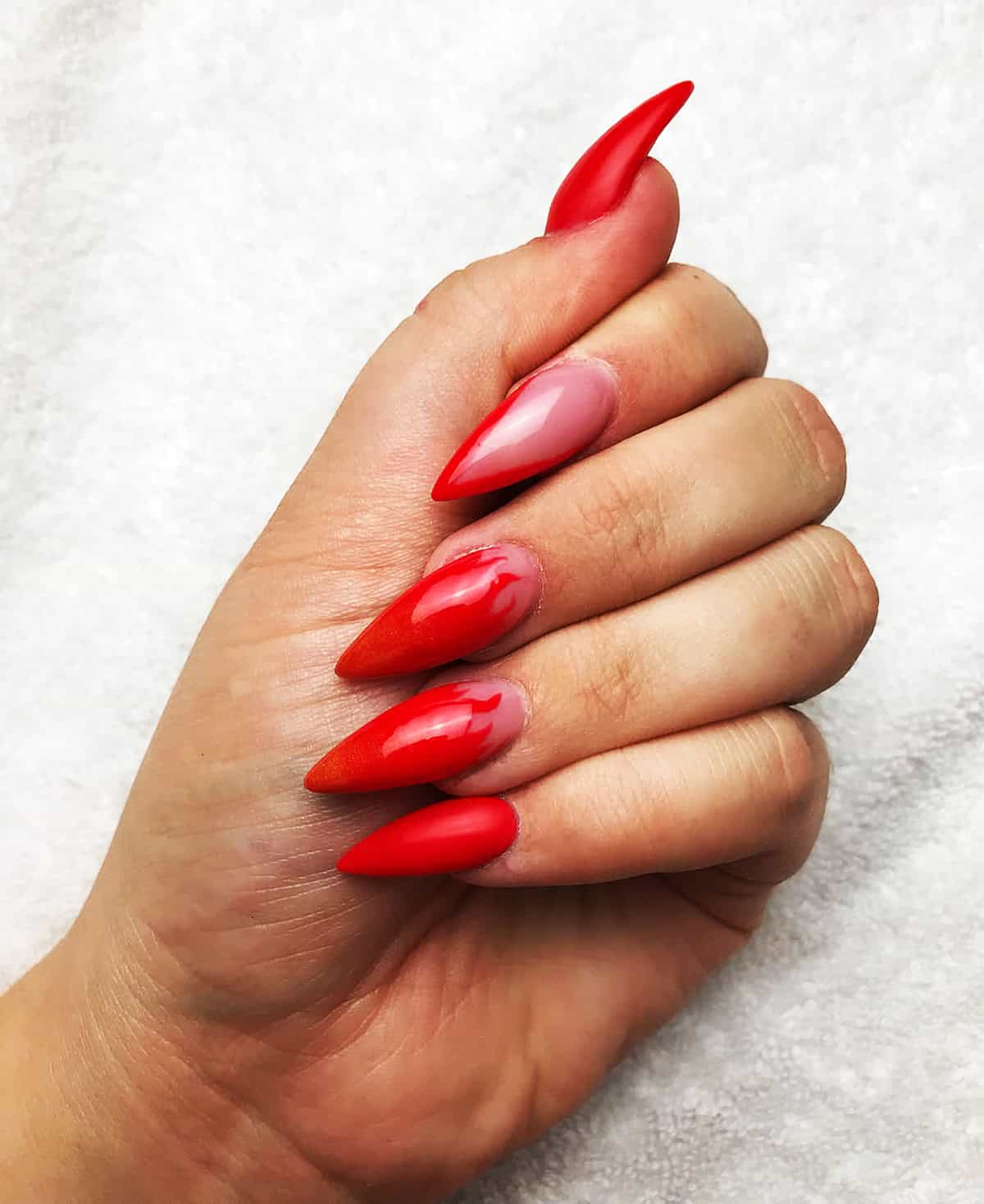 vivid red stiletto flame nails