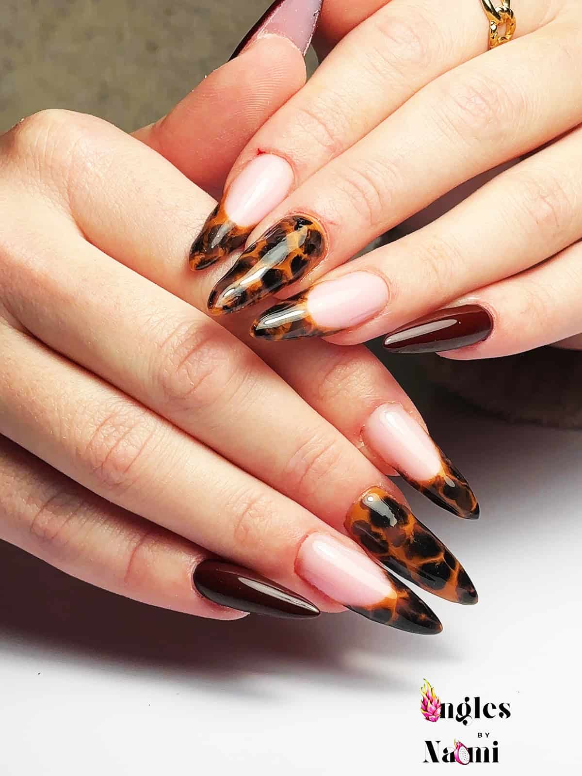 espresso blush tortoiseshell leopard nails fall leopard print nails