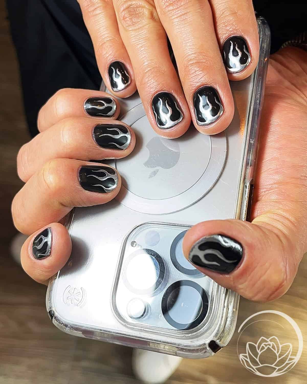 silver flame black men's nails