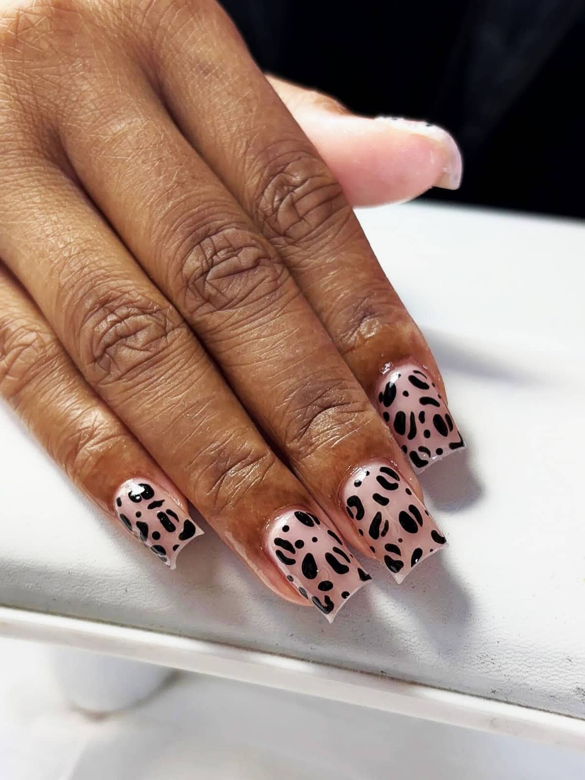 pale pink square bold cheetah cheetah print nails