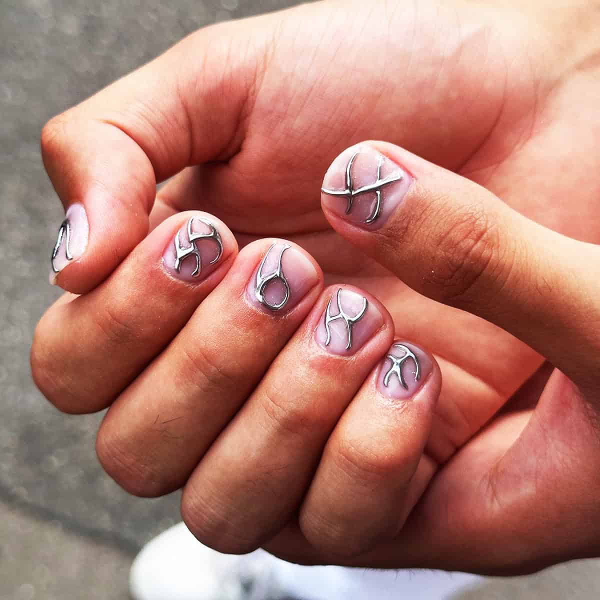 nude silver wire men's nails