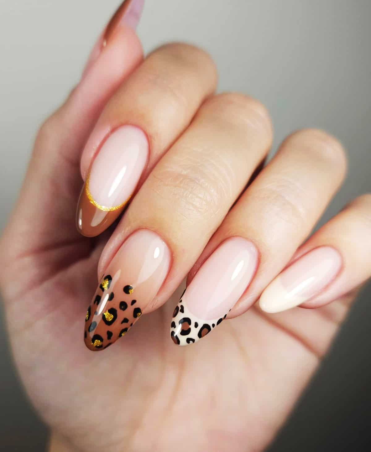 nude caramel gold leopard tips fall leopard print nails