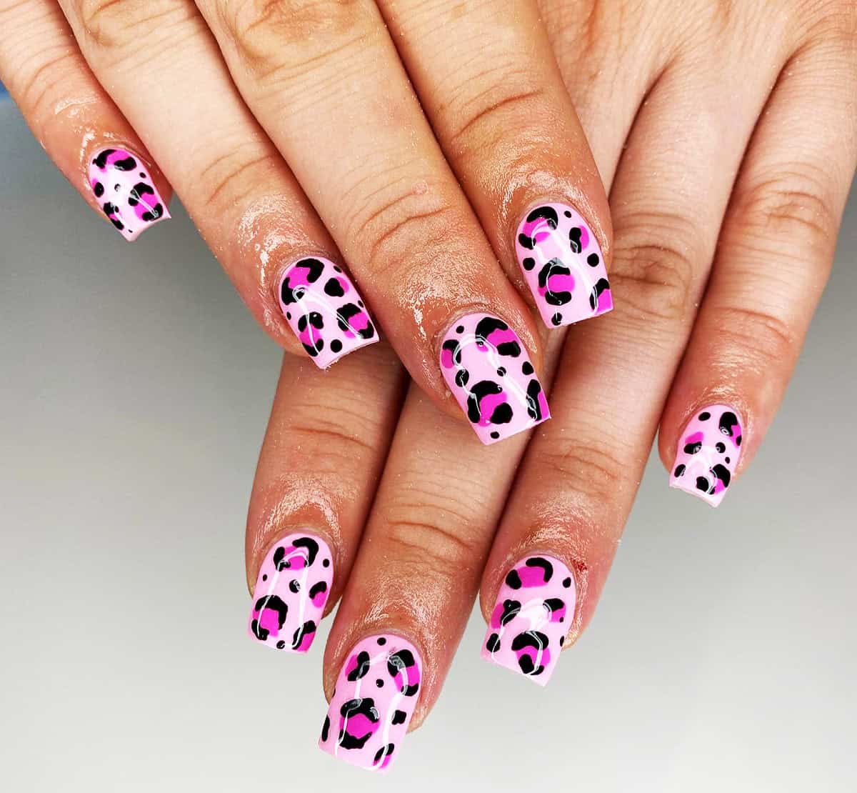oversized pink leopard pink leopard print nails