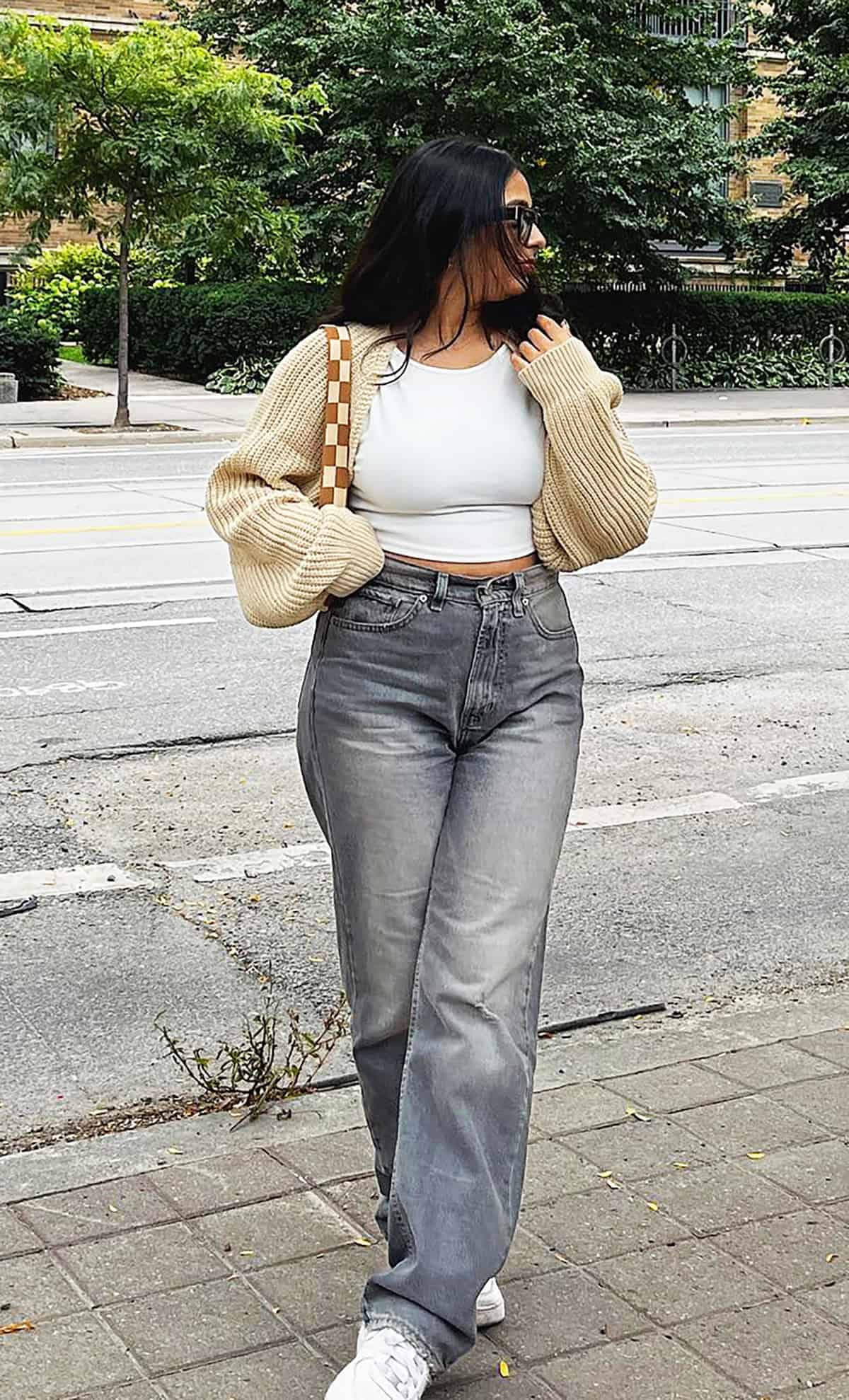 camel cardigan white crop grey jeans and sweaters for fall
