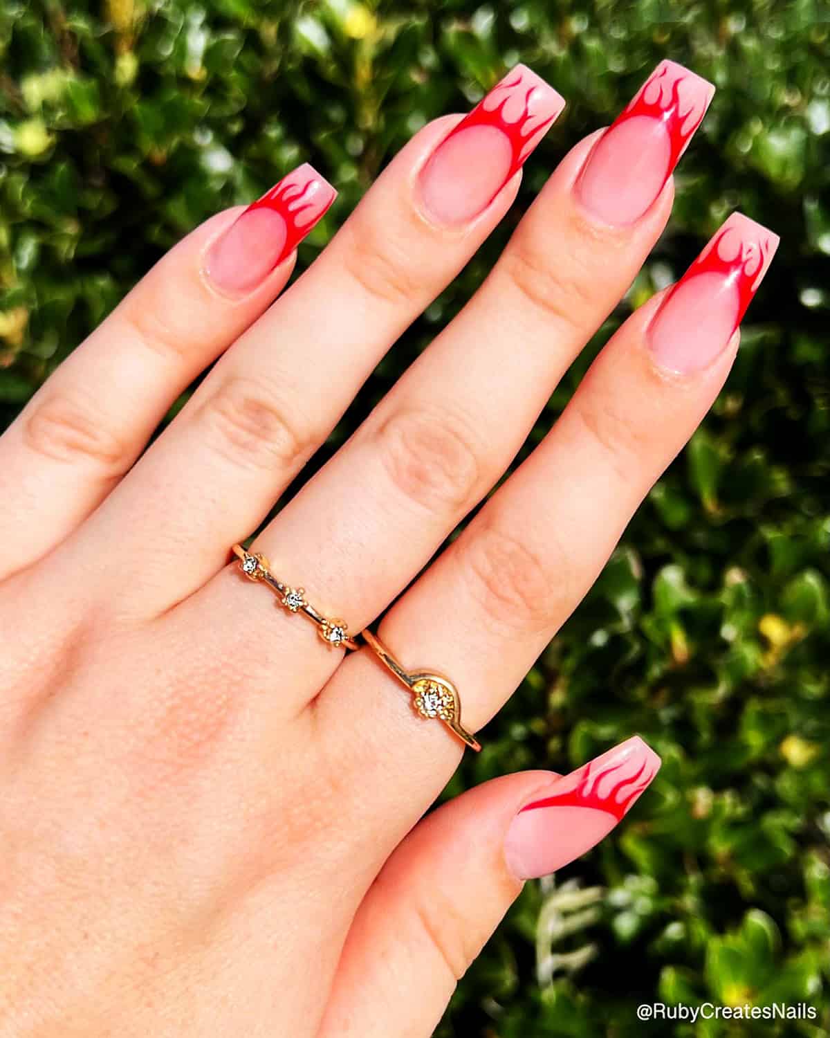 long coffin flame tip nails