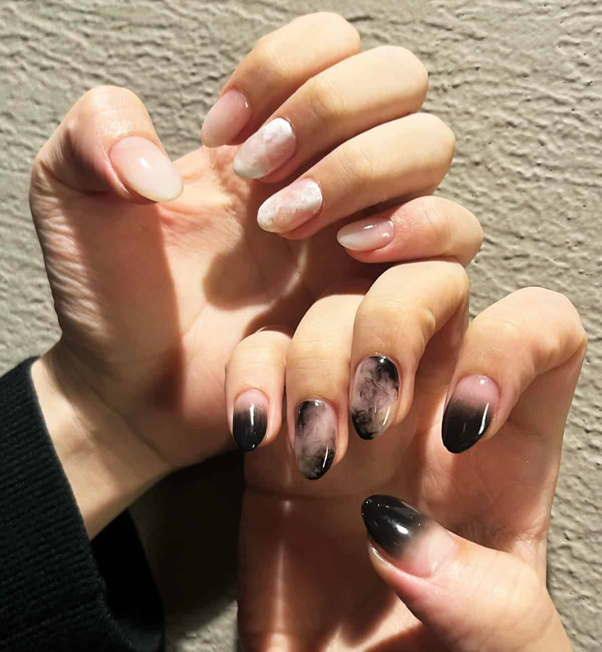 smoky nude gradient men's nails