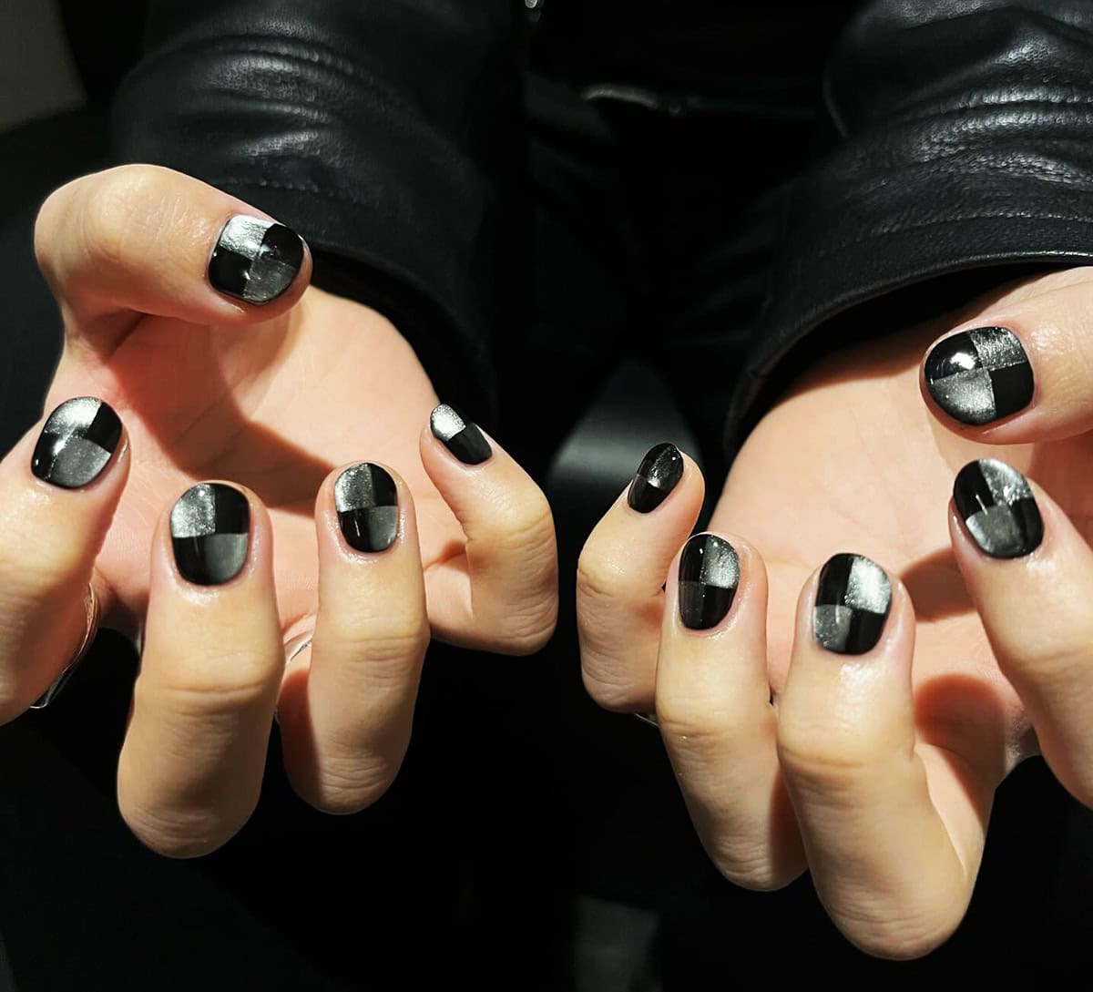 black silver blocked men's nails