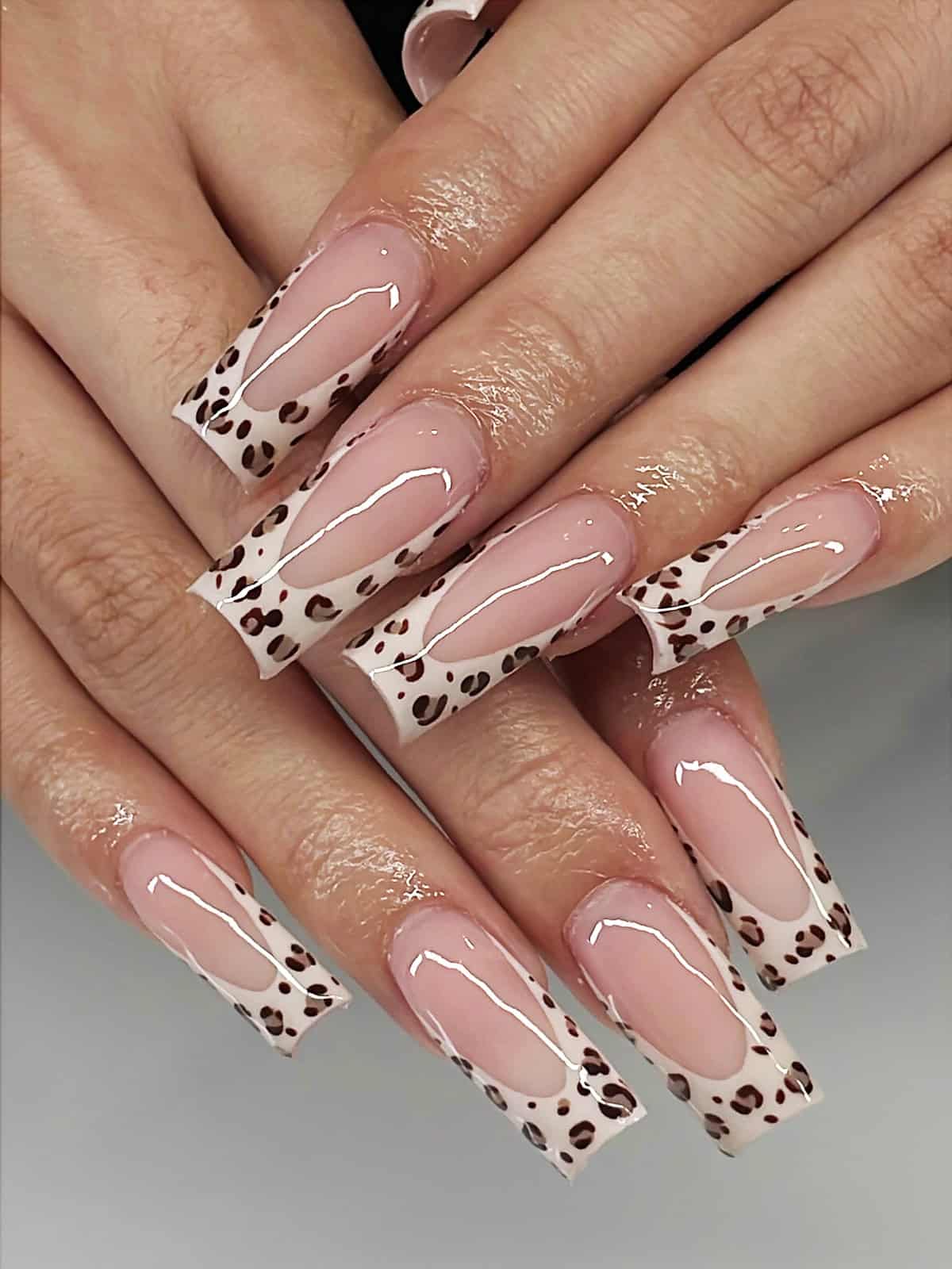 long square white cheetah tips cheetah print nails