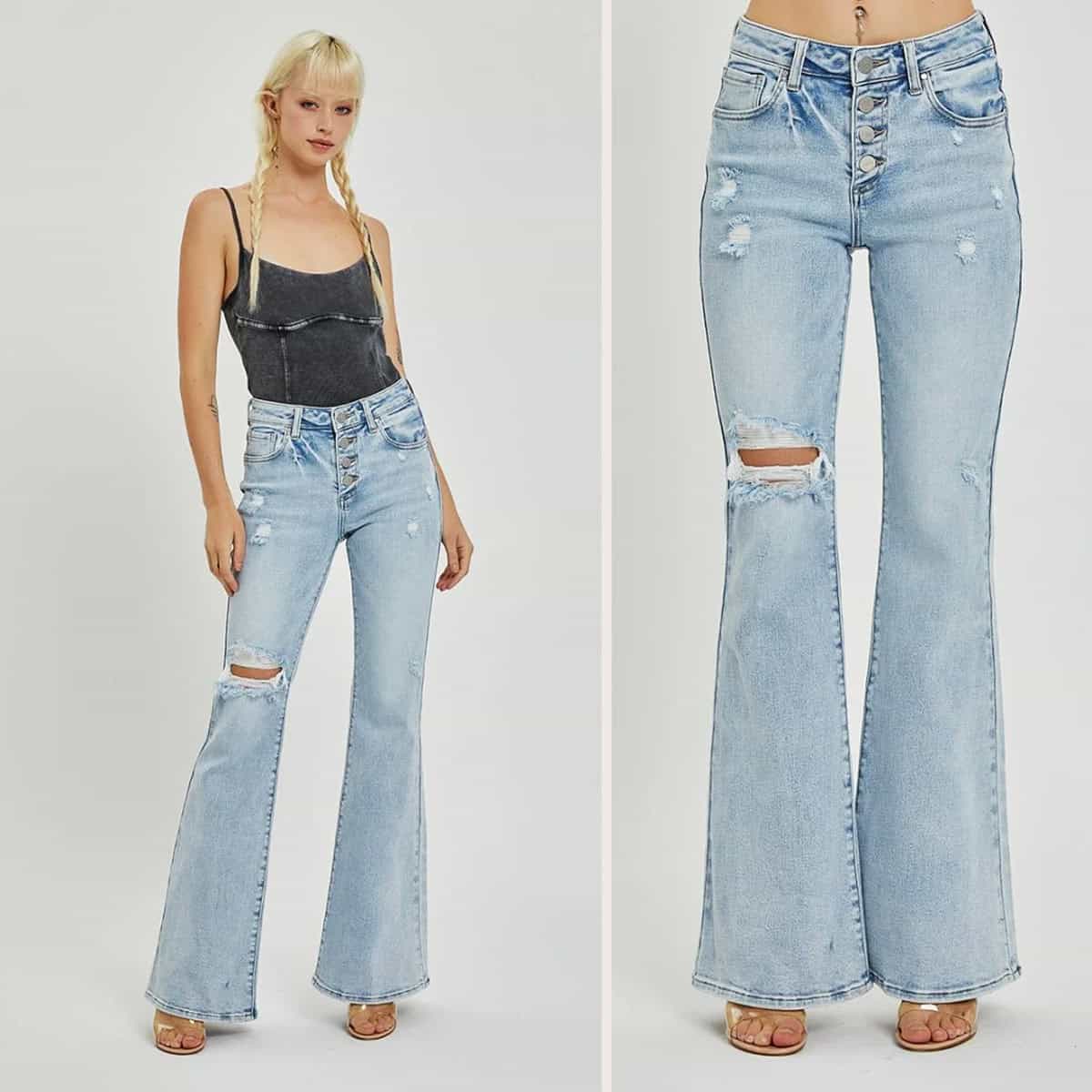 tank top distressed flare jeans looks for summer