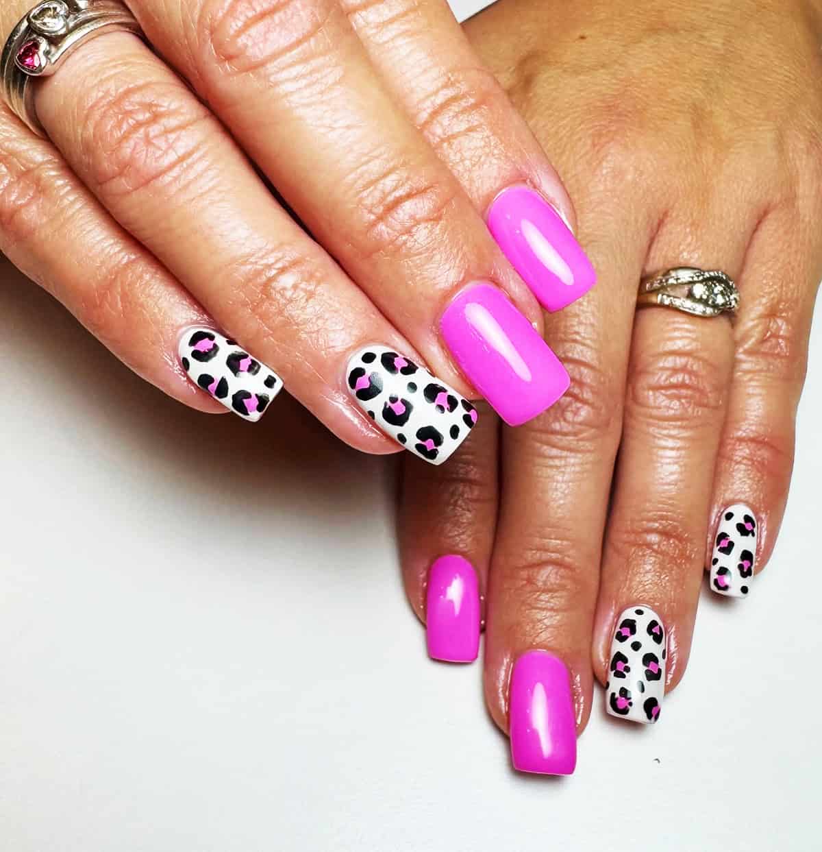 fuchsia leopard accent pink leopard print nails