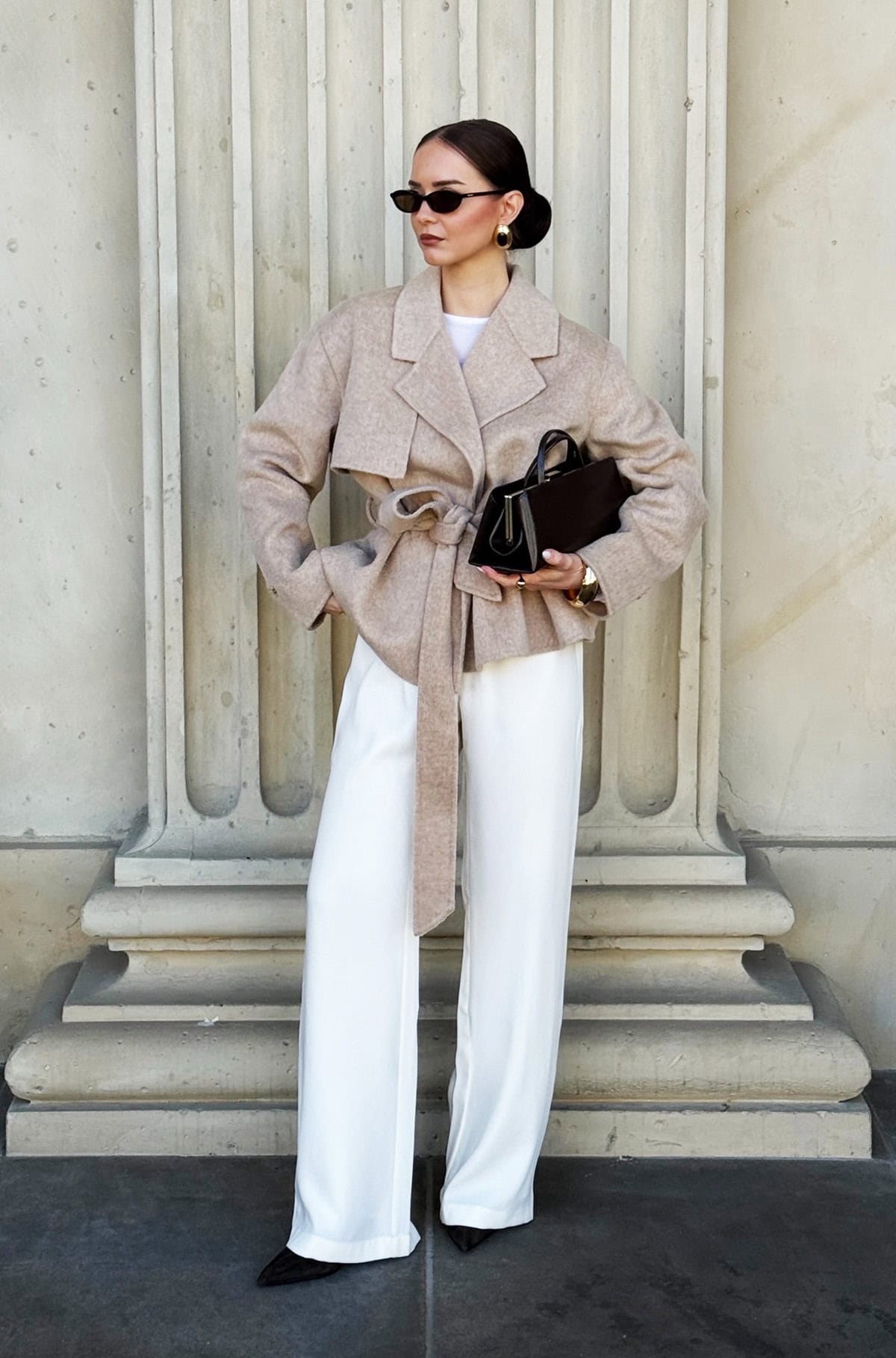 belted wool wrap jacket outfit office attire for women