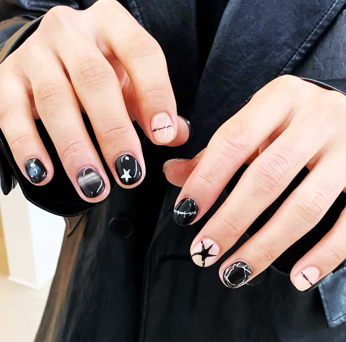 black nude star men's nails