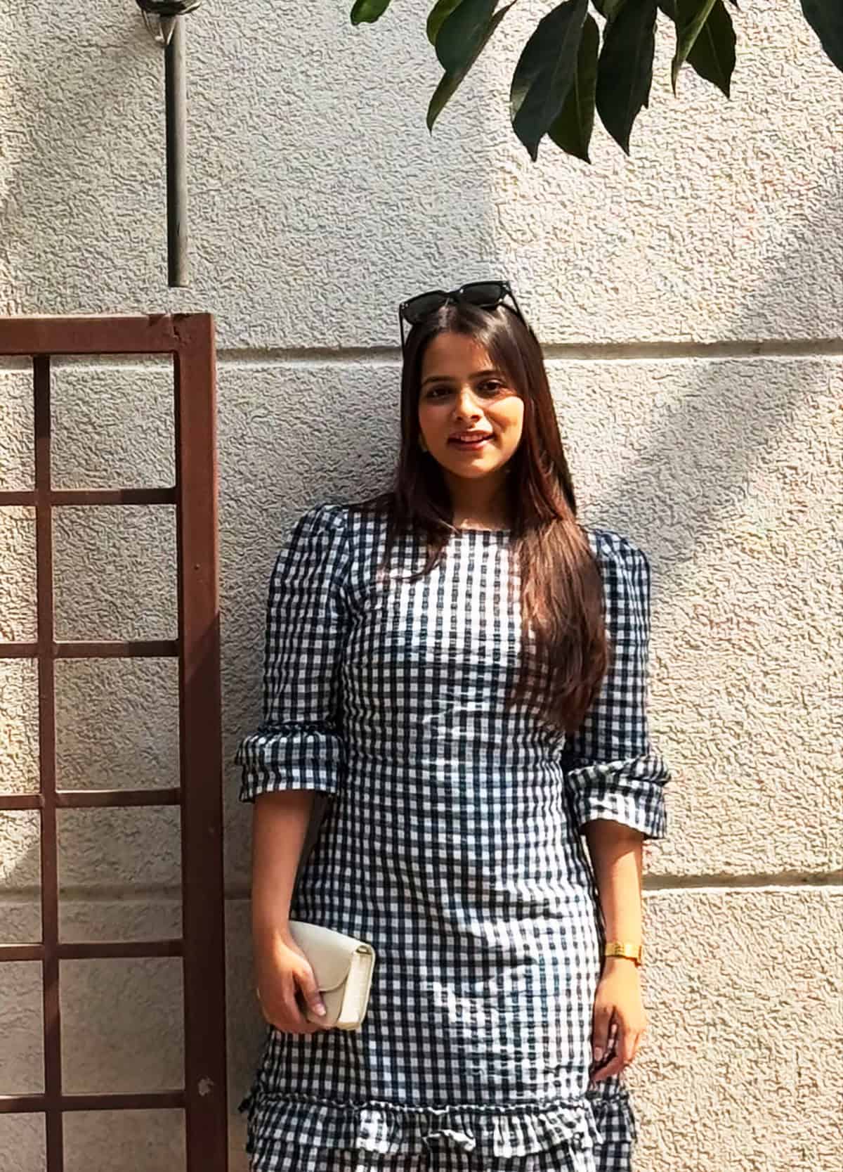 black and white gingham puff sleeve top office attire for summer