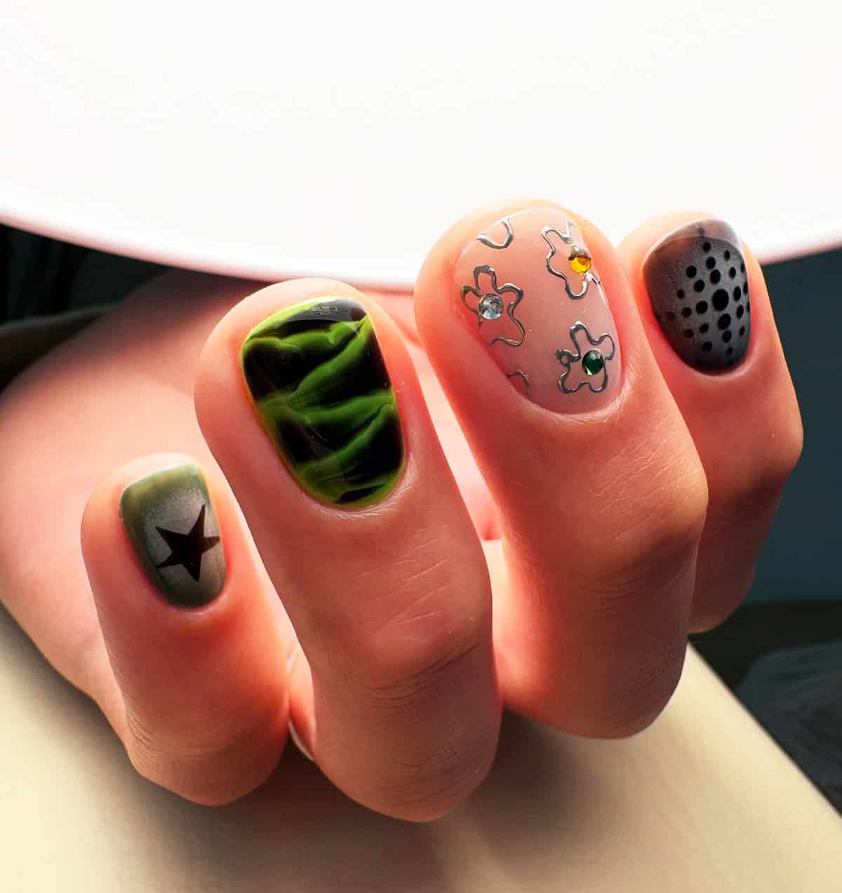 green black varied men's nails