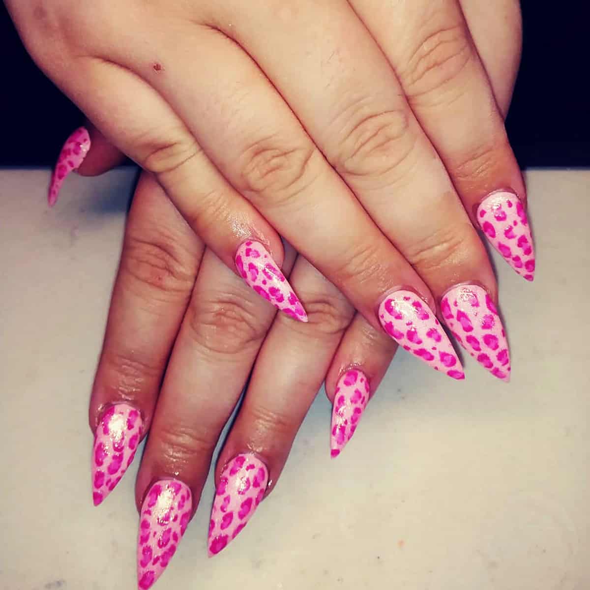 stiletto blush leopard pink leopard print nails