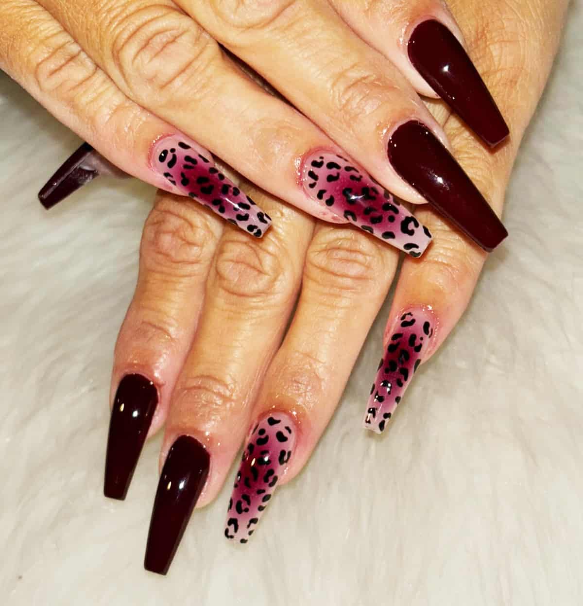 plum ombre leopard coffin nails fall leopard print nails