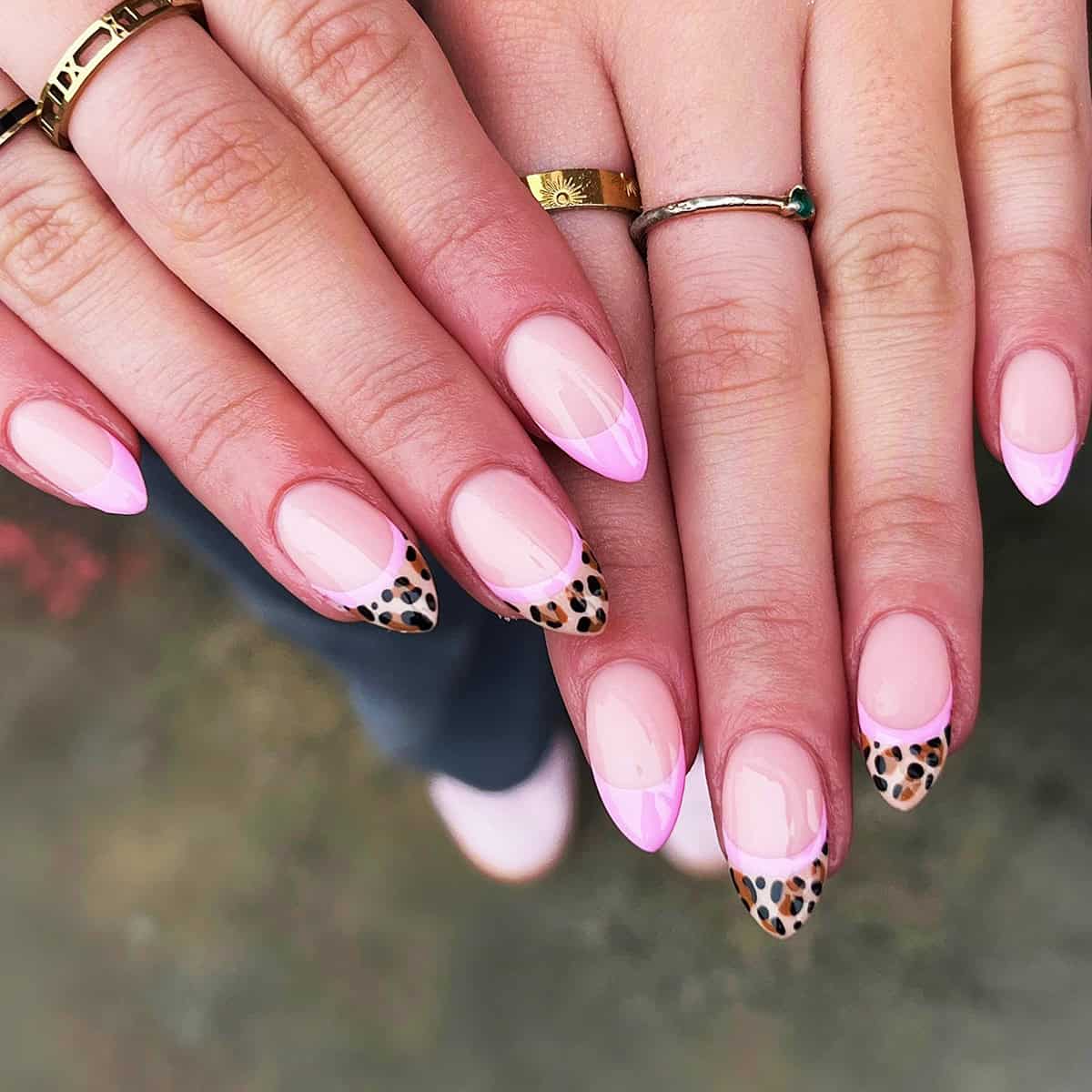 lilac French leopard pink leopard print nails
