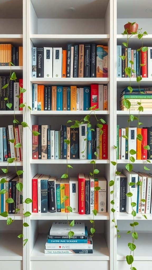 Bookshelf adorned with greenery