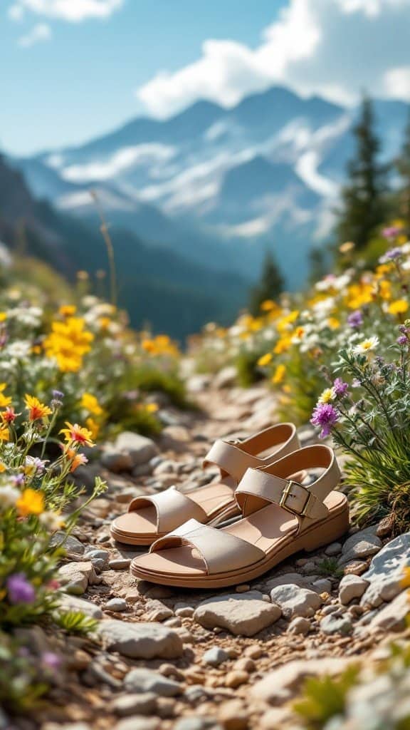Trendy women's alpine oat sandals displayed outdoors