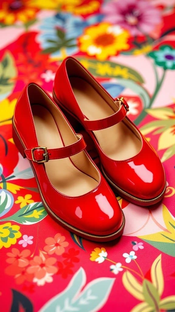 A pair of cherry red Mary Janes with a stylish strap.