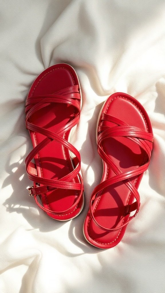 A pair of cherry red sandals