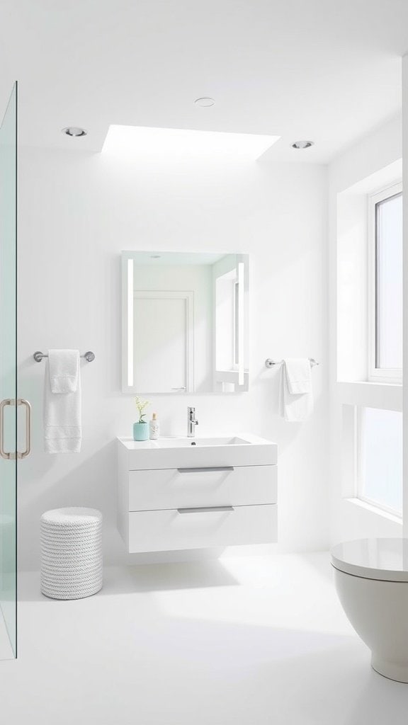 Bright and airy small bathroom with natural light and white decor.