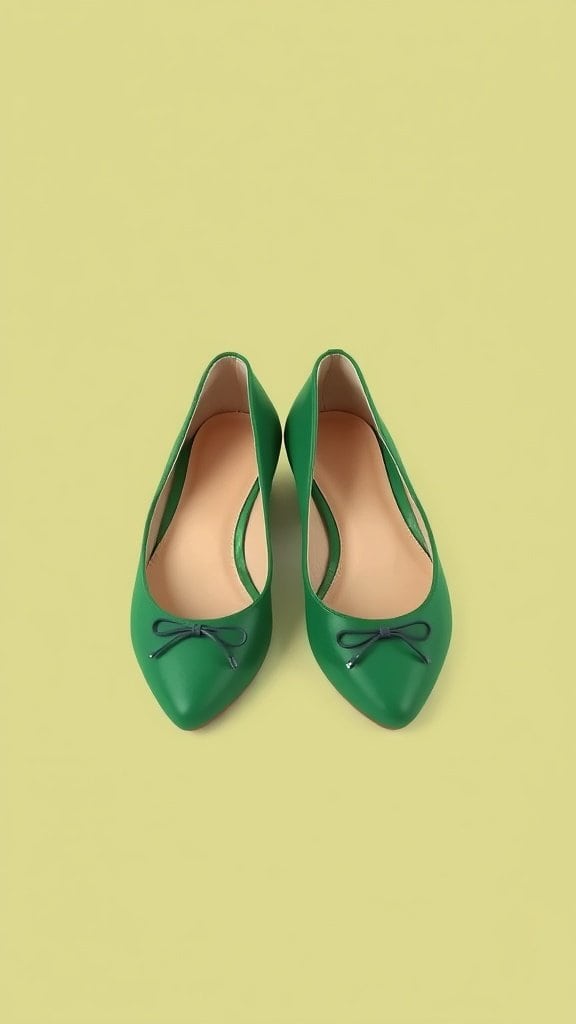 Dill green ballet flats displayed with stylish accessories