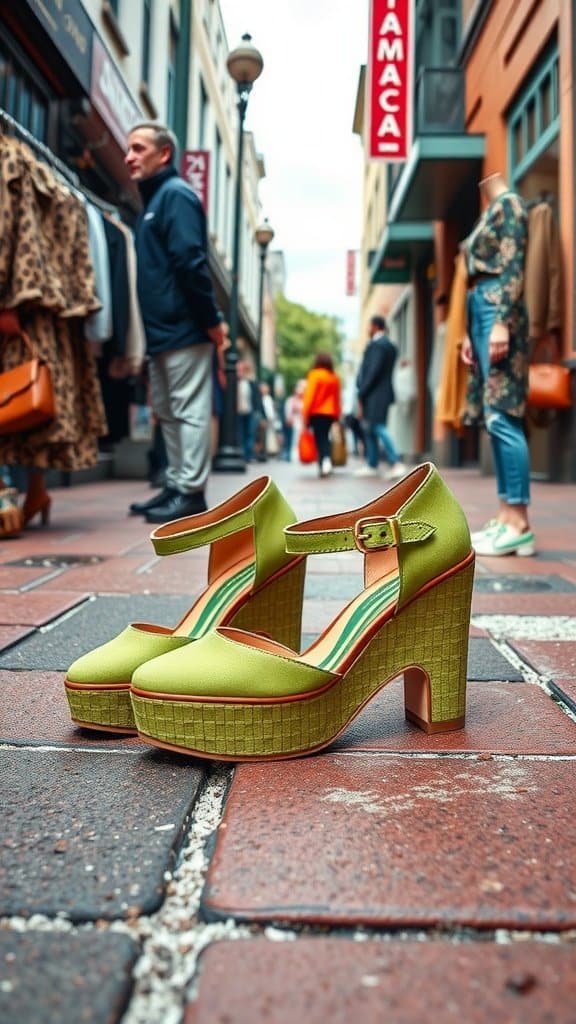 Platform shoes in dill green color