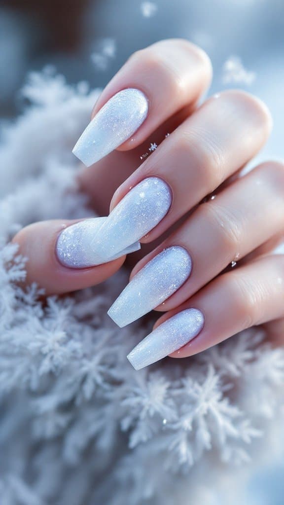 Close-up of elegantly designed frosted gradient acrylic nails