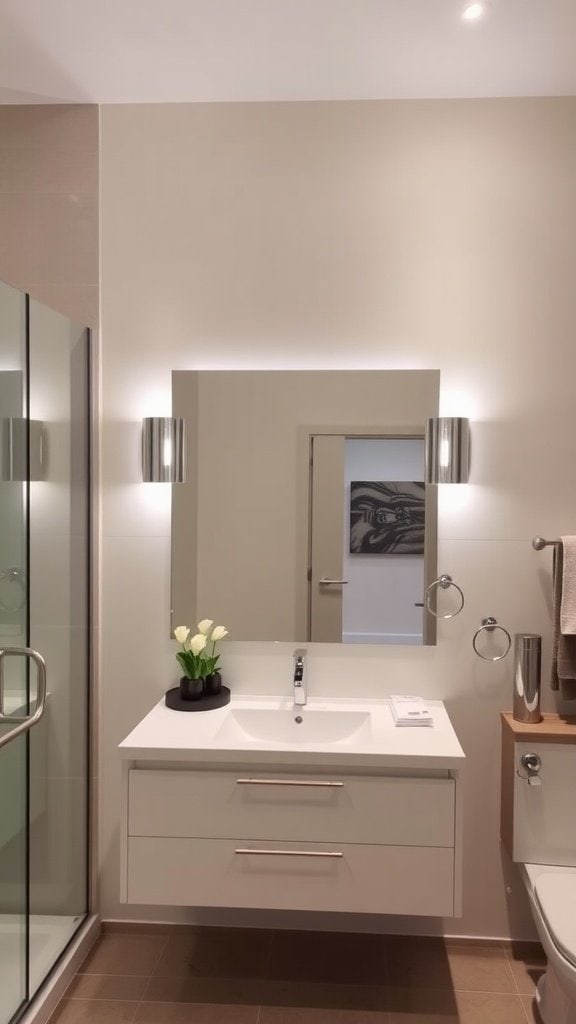 A small full bathroom with modern wall-mounted lighting and a sleek design